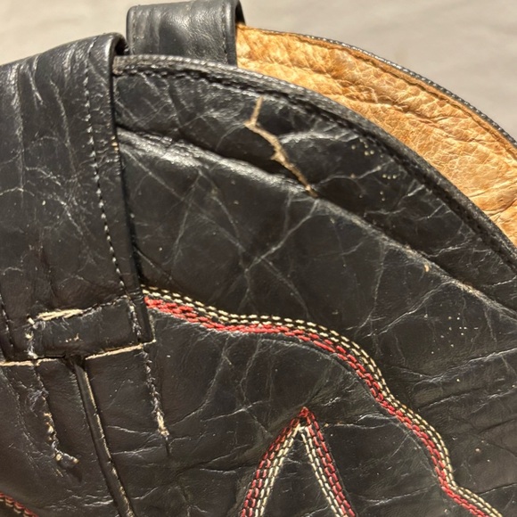 Vintage Black Leather Mens Western Cowboy Boots Genuine Leather Pointed Toe - Picture 9 of 13